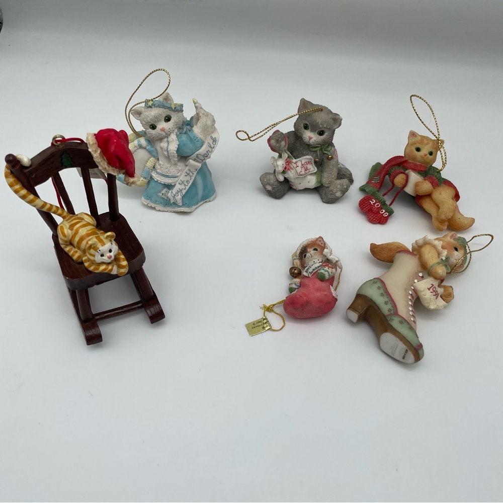 5 calico kittens ornaments and 1 Kurt S Adler